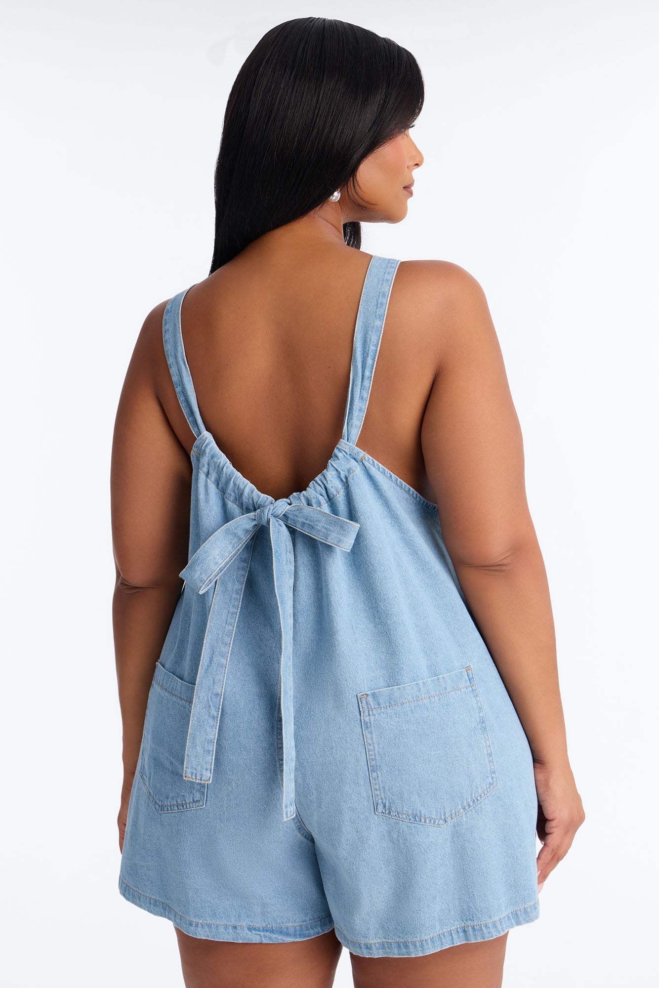 Katya Denim Tie Back Romper - Light Wash