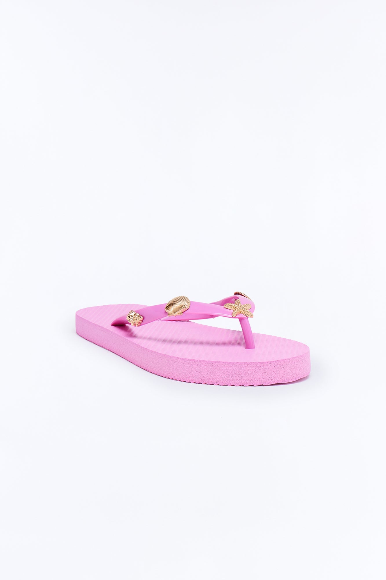 Beachy Hardware Flip Flops - Fuchsia
