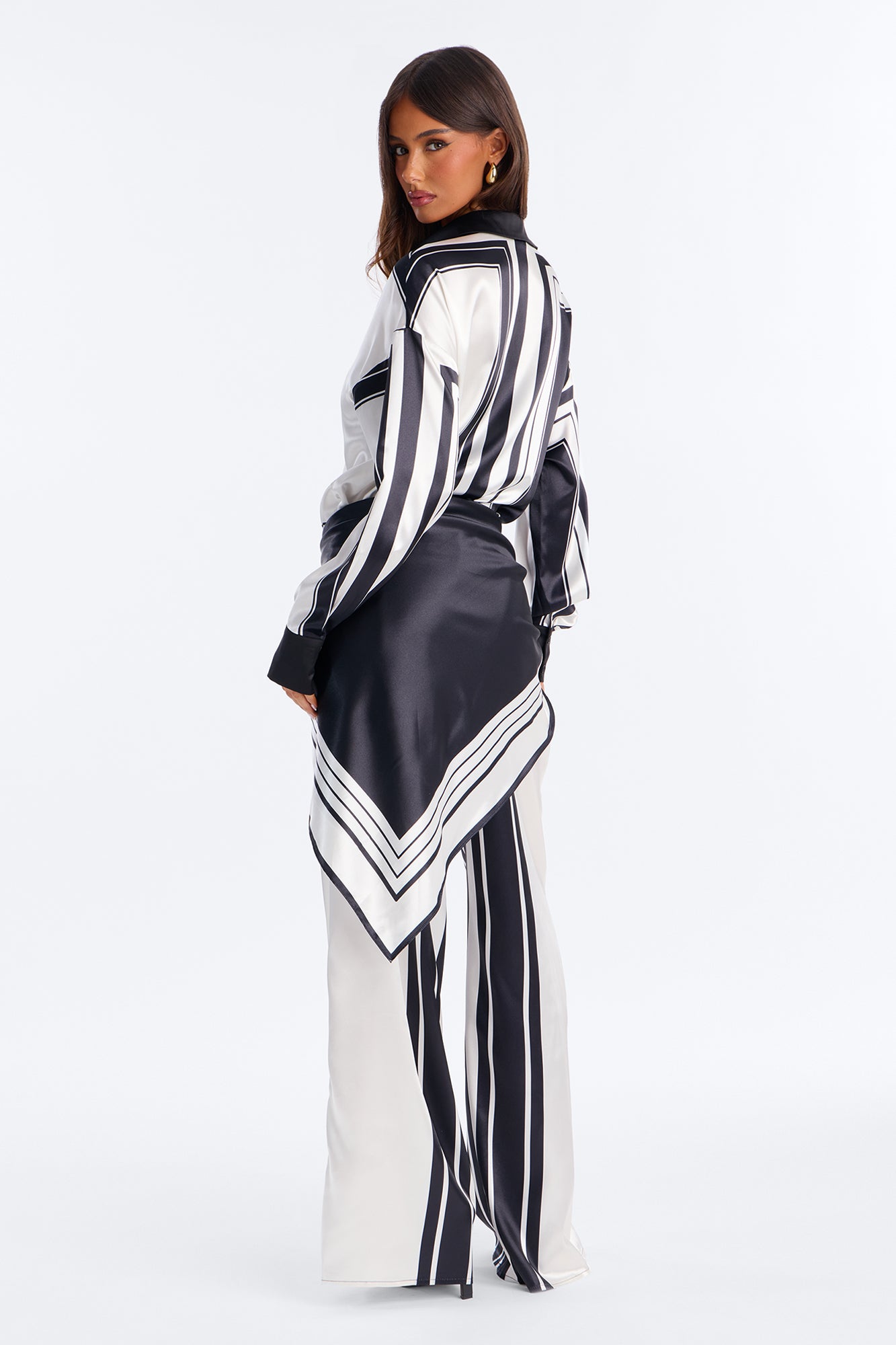 Amara Geometric Satin Pant Set - Black/White