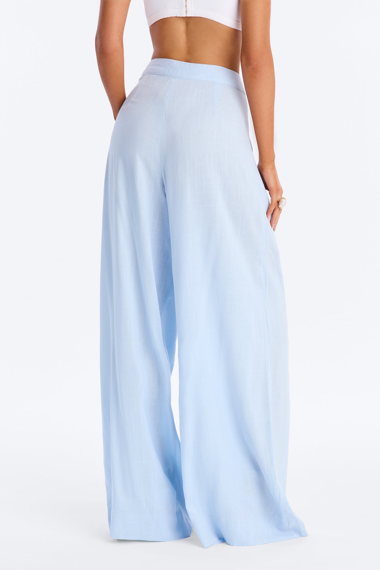 Karianna Linen Blend Wide Leg Pant - Light Blue