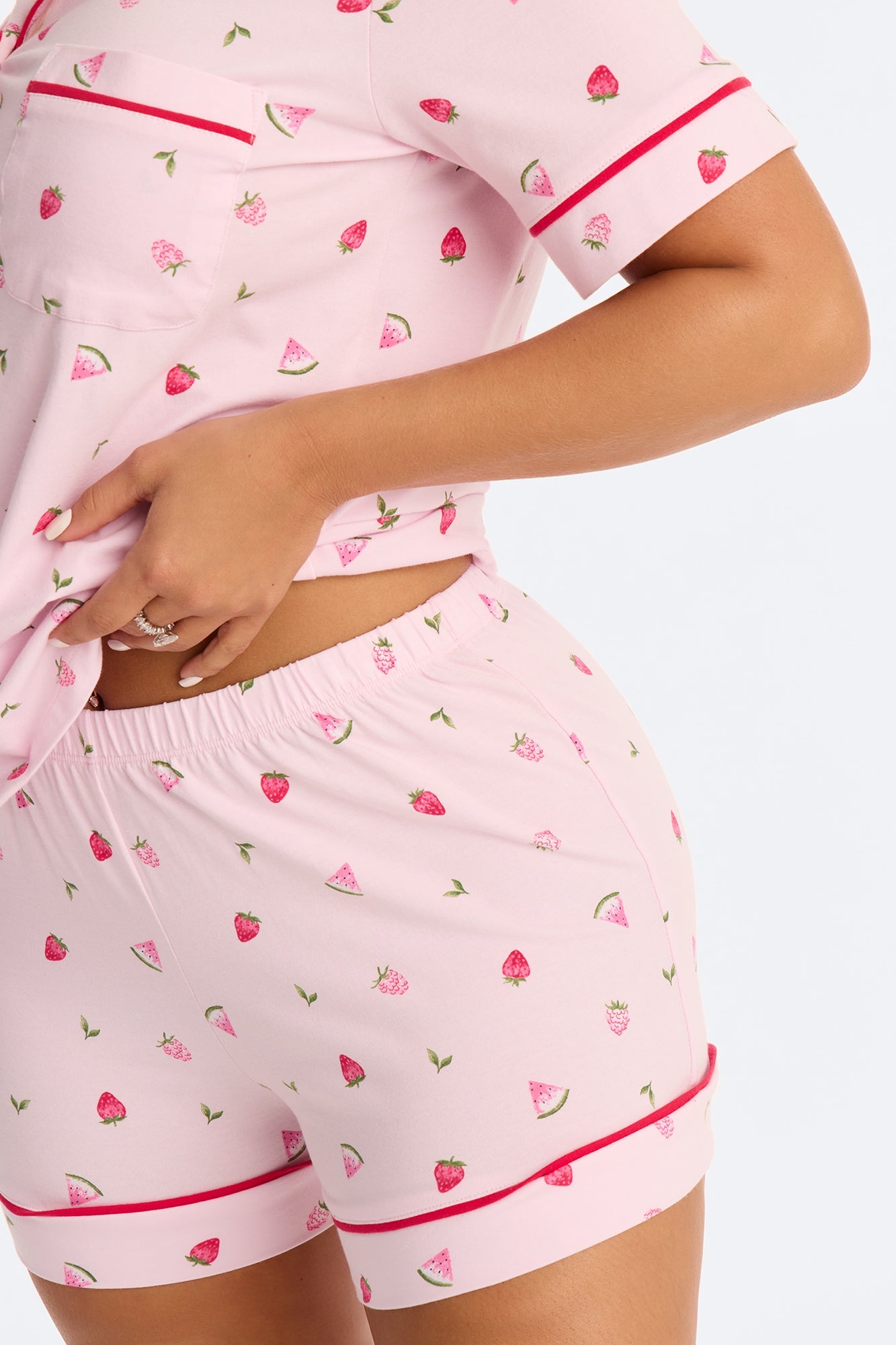 Summer Days Fruit Notch Collar PJ Short Set - Pink/combo