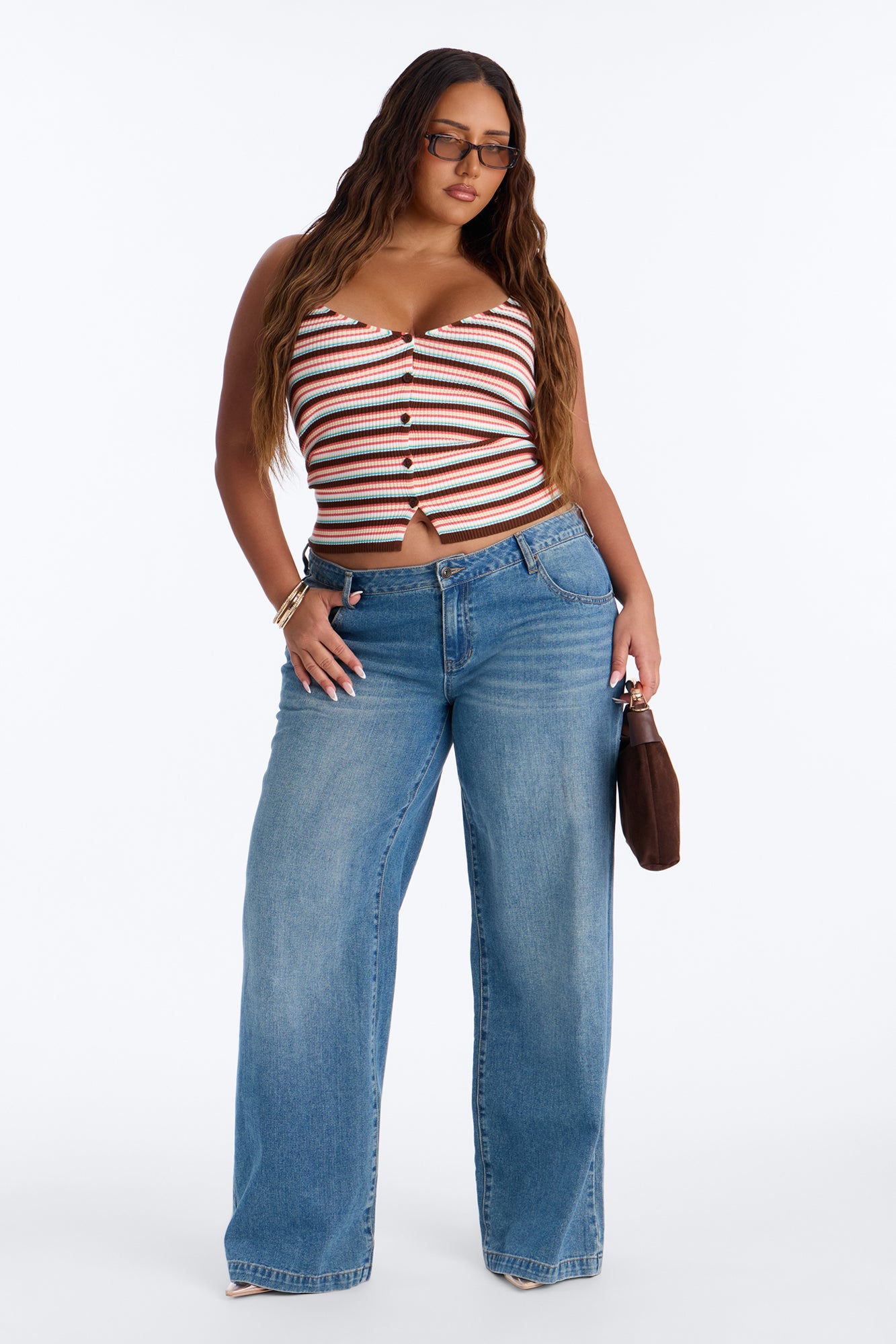 Belle Striped Sweater Halter Top - Brown/combo
