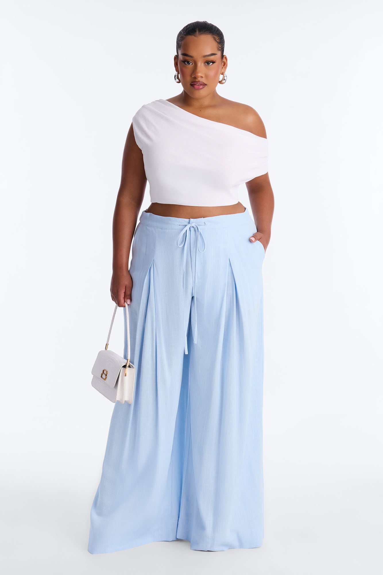 Karianna Linen Blend Wide Leg Pant - Light Blue