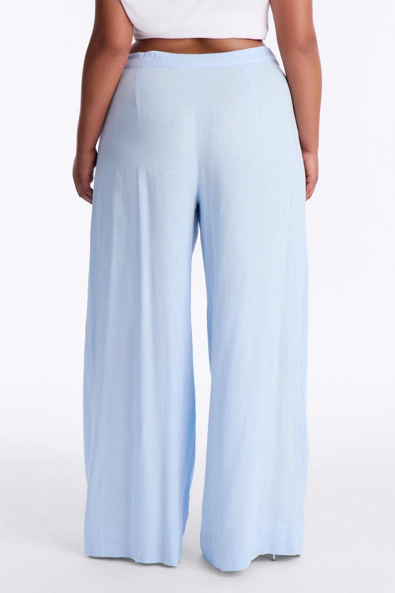 Karianna Linen Blend Wide Leg Pant - Light Blue