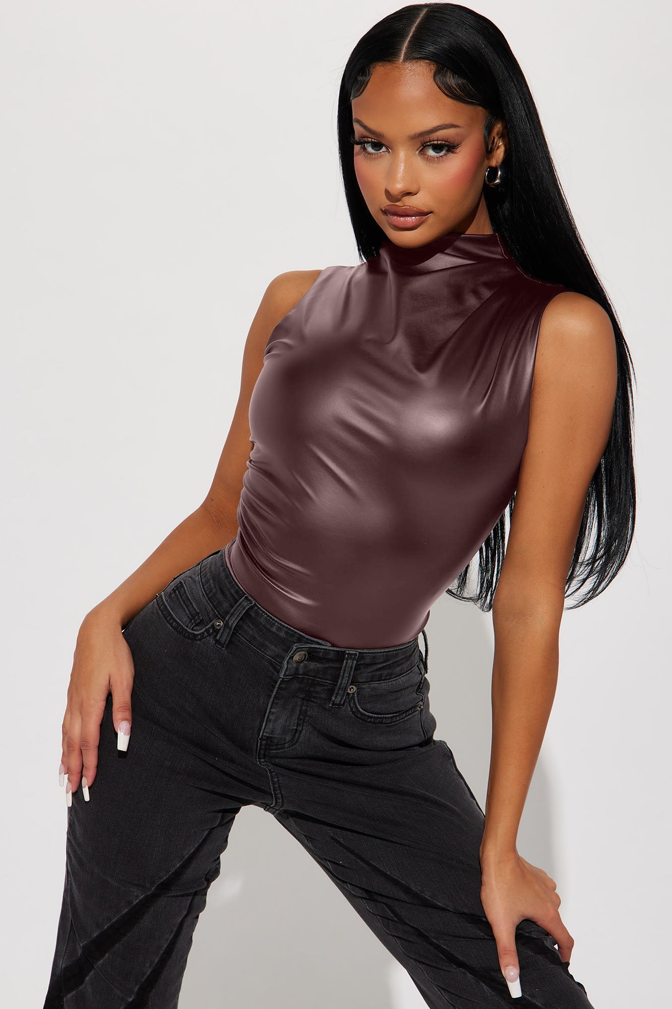 Kourtney Faux Leather Bodysuit - Brown